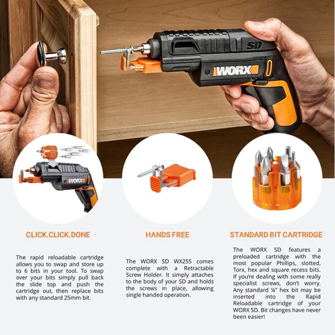WORX Cordless SD Slide Driver with Screw Holder 6