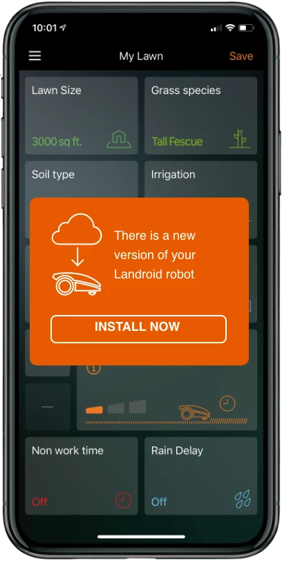 Worx Landroid app showing software update available