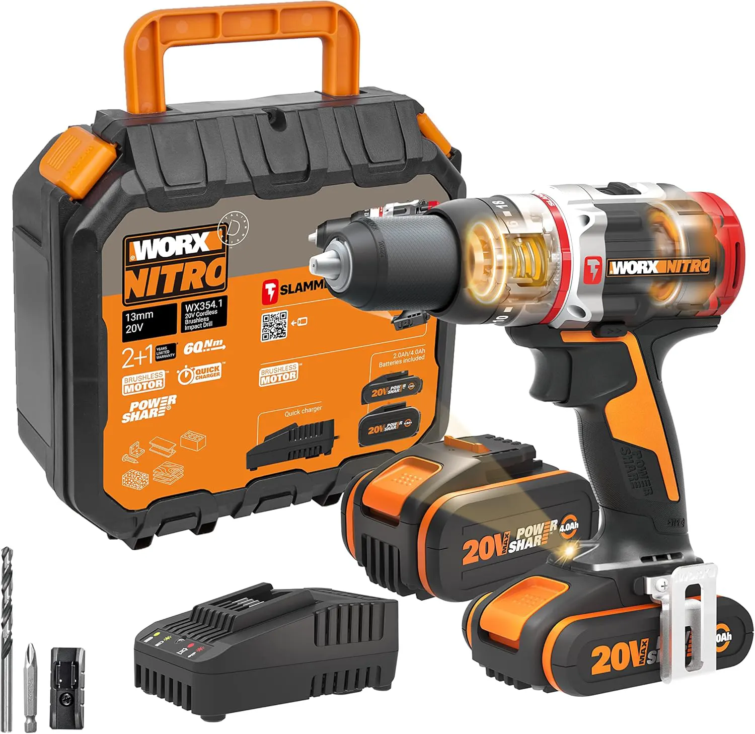 WORX Slammer WX354.1 kit including 2Ah and 4Ah PowerShare batteries